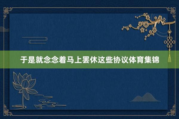 于是就念念着马上罢休这些协议体育集锦