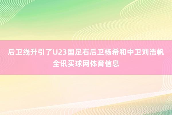 后卫线升引了U23国足右后卫杨希和中卫刘浩帆全讯买球网体育信息